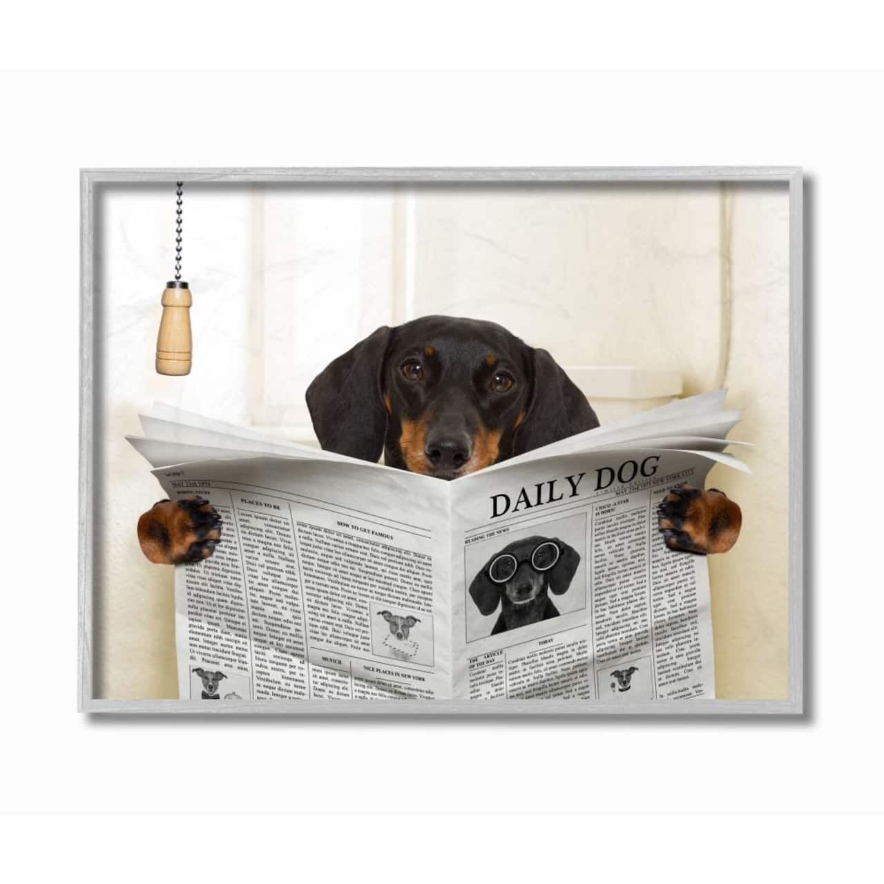 Stupell Industries White &#x26; Black Dog On Toilet with Newspaper Gray Framed Wall Art